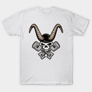 Skull with horns and crossed pistons illustration T-Shirt